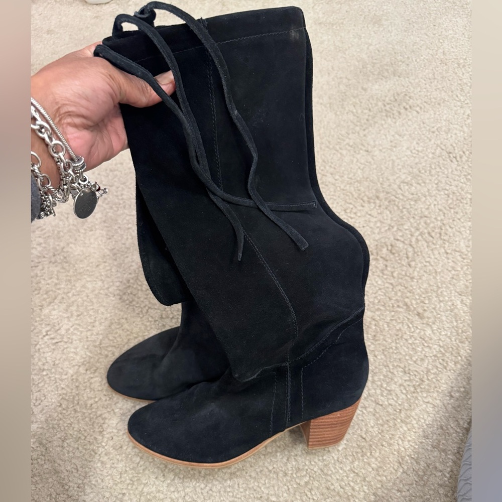 Cynthia Vincent Black Suede Knee Boots